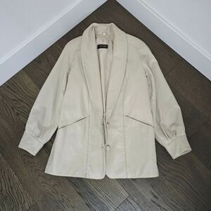Chosen Couture Collection Longline Leather Lapel Collar Blazer in Ecru Ivory